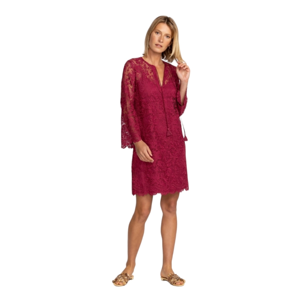 Johnny Was Jade Harper‎ Cranberry Lace Tunic Dress Sz  S Matching Slip NWT